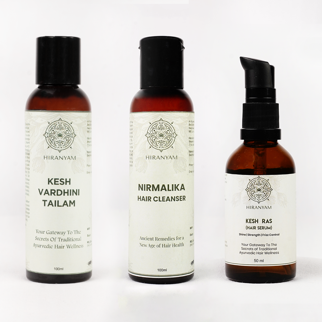 Kesh Vardhini Tailam + Nirmalika Hair Cleanser + Kesh Ras Hair Serum