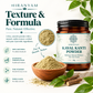 Kaval Kanti Powder herbal tooth powder in 50g jar, earthy texture, surrounded by lush greenery on white background.