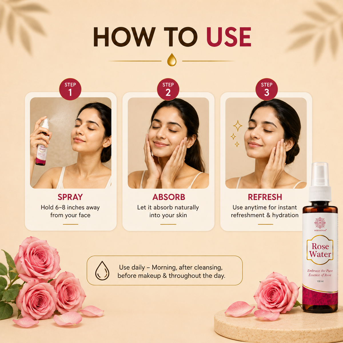 Hiranyam Rose Water for Face | Rose Mist Toner