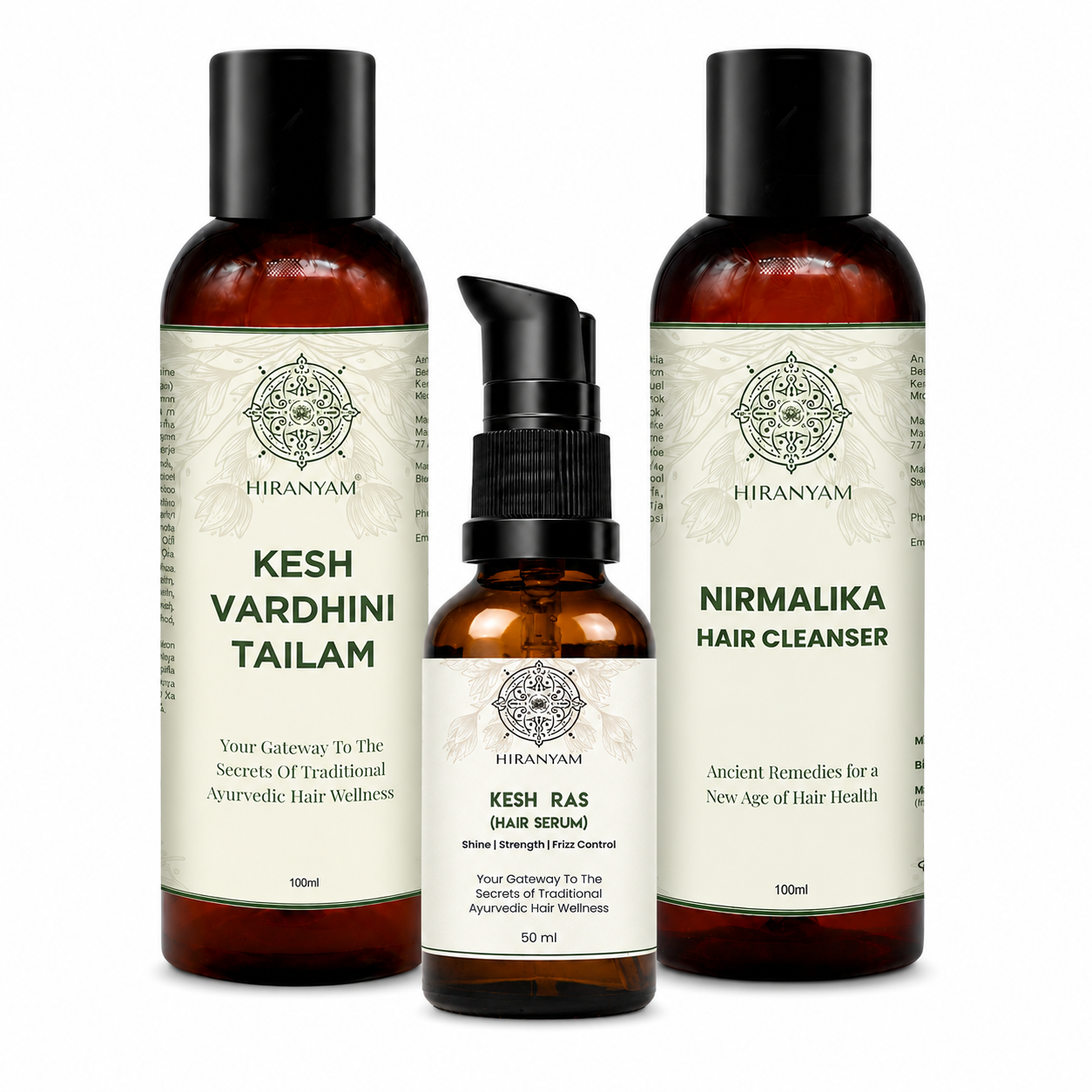Kesh Vardhini Tailam + Nirmalika Hair Cleanser + Kesh Ras Hair Serum
