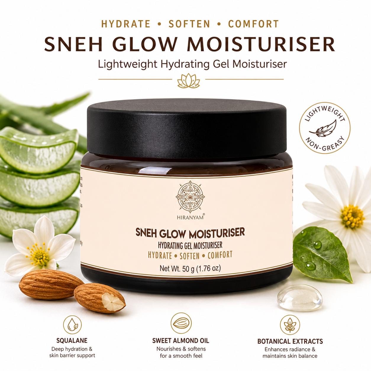 Sneh Glow Moisturiser | Hydrating Gel with Swarna Bhasma & Hyaluronic Acid