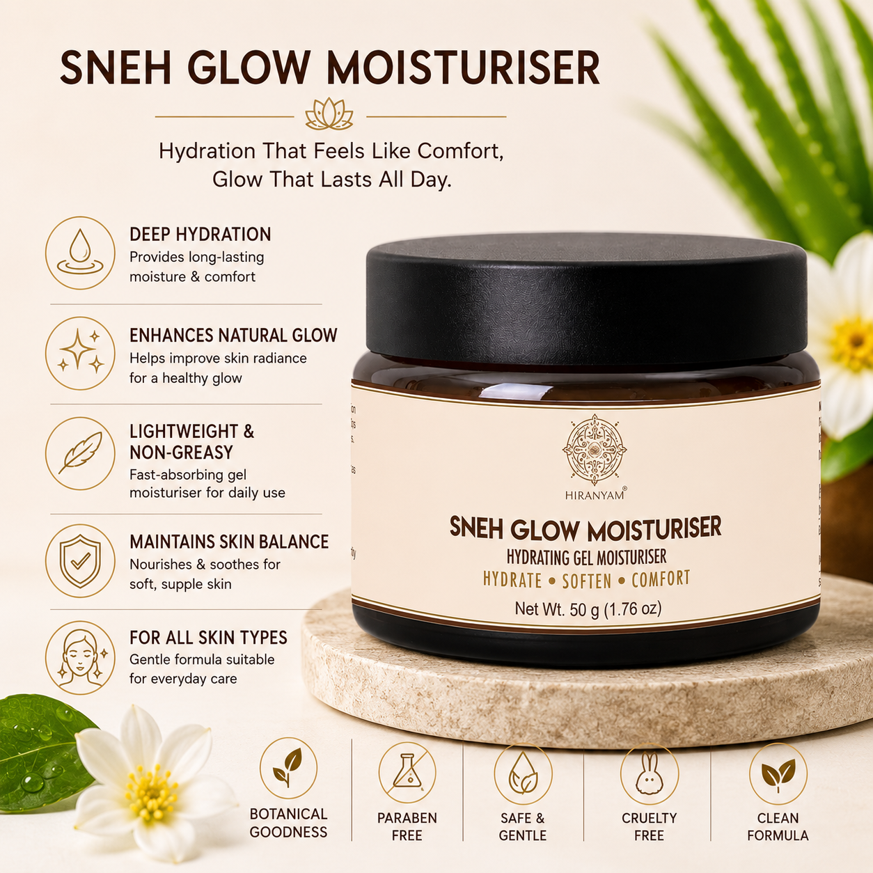 Sneh Glow Moisturiser | Hydrating Gel with Swarna Bhasma & Hyaluronic Acid
