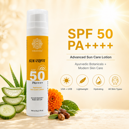 Sunrakshan Advanced Sun Care Lotion Sunscreen SPF 50 PA++++ | Sunscreen for Men & Women with Ayurvedic Botanicals & Natural Extracts | Lightweight Non Greasy Sun Protection, All Skin Types, 50g