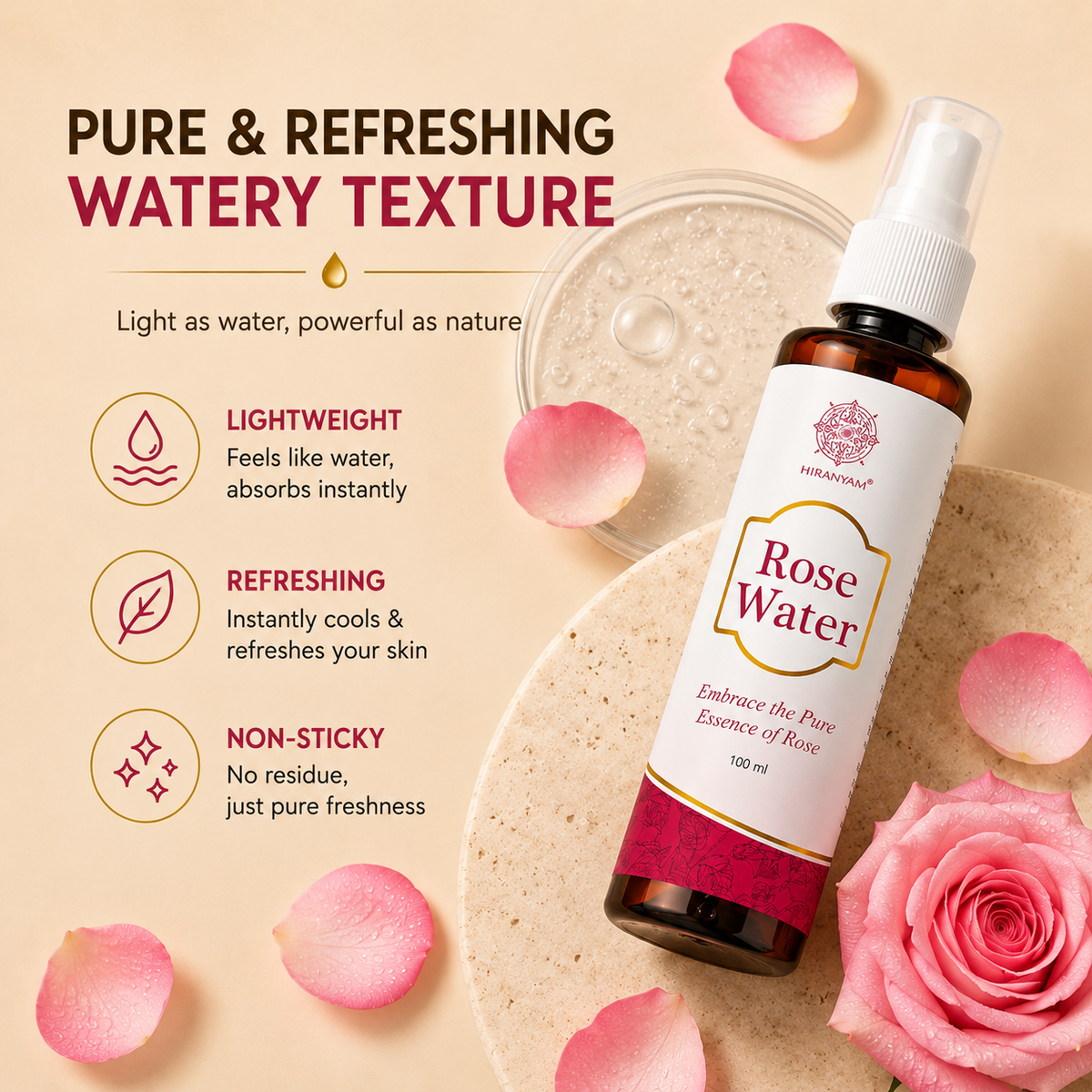 Hiranyam Rose Water for Face | Rose Mist Toner