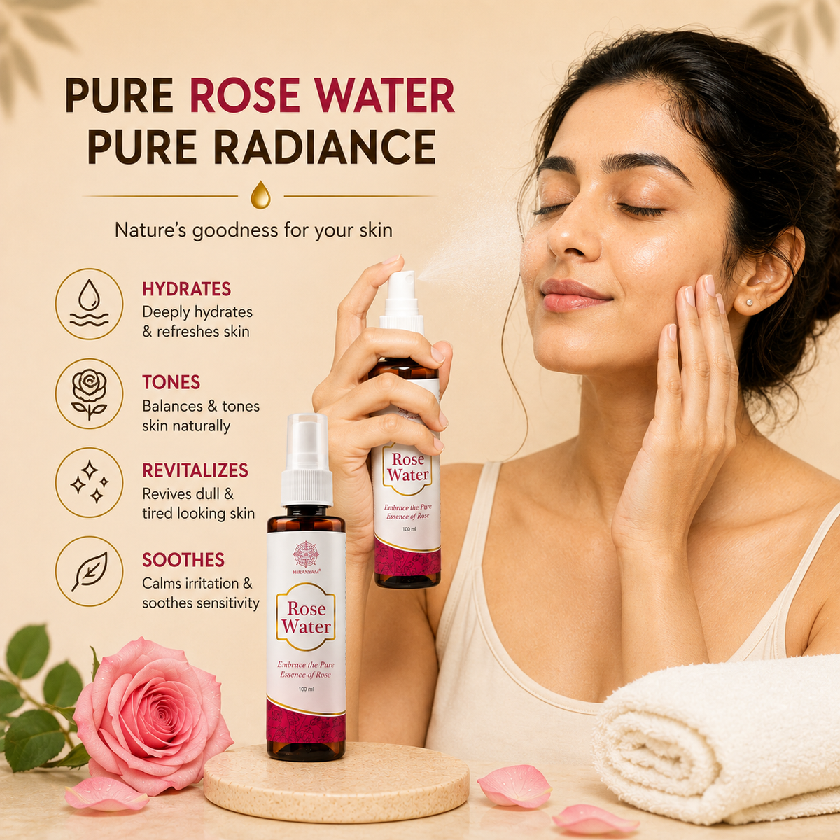 Hiranyam Rose Water for Face | Rose Mist Toner