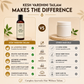Kesh Vardhini Ayurvedic Hair Oil bottle with 27 herbs visualized, brown and green label on cream background.