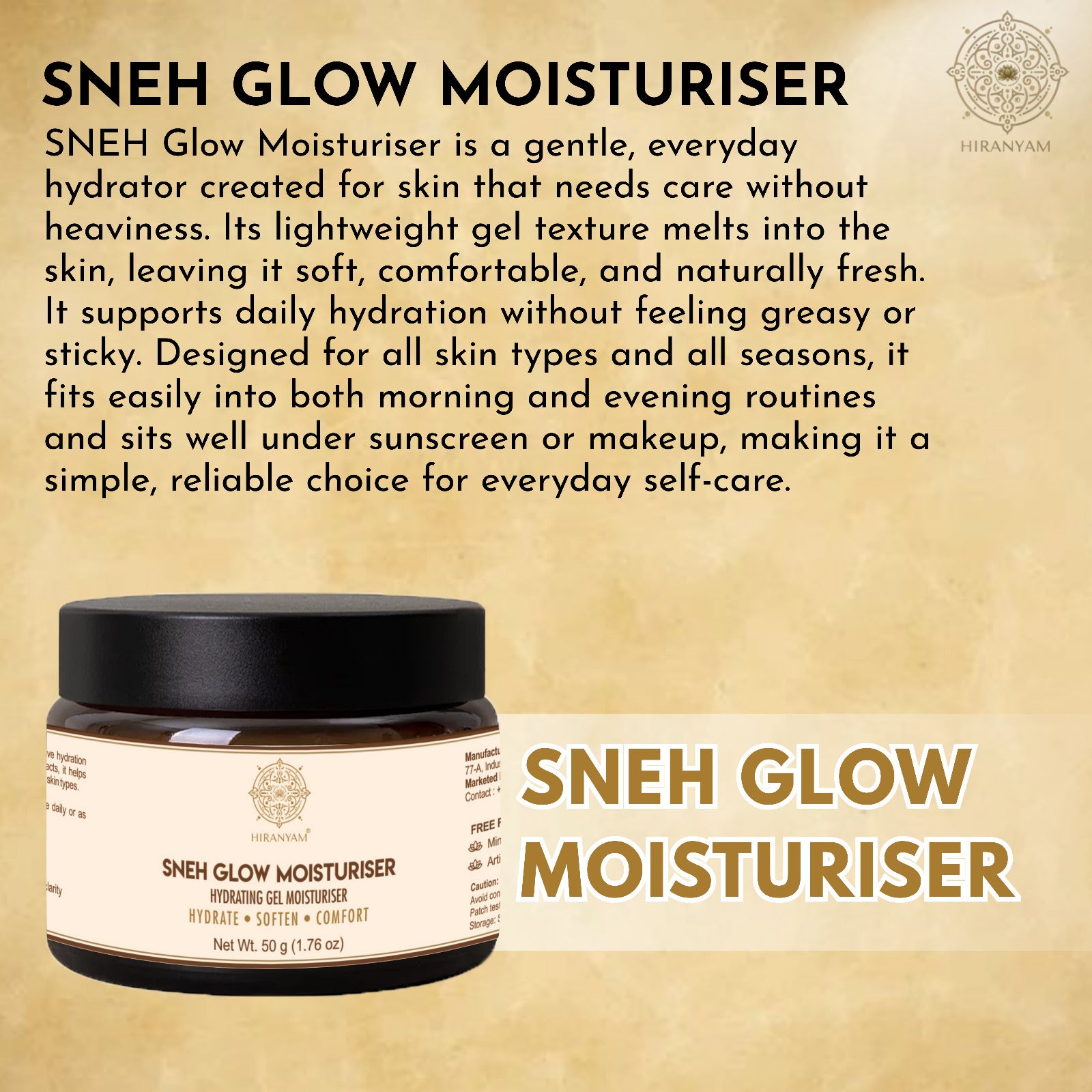 Sneh Glow Moisturiser | Hydrating Gel with Swarna Bhasma & Hyaluronic Acid