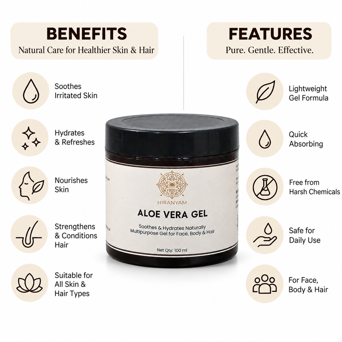 Aloe Vera Gel for Face & Hair | Hydrating Gel – 100ml