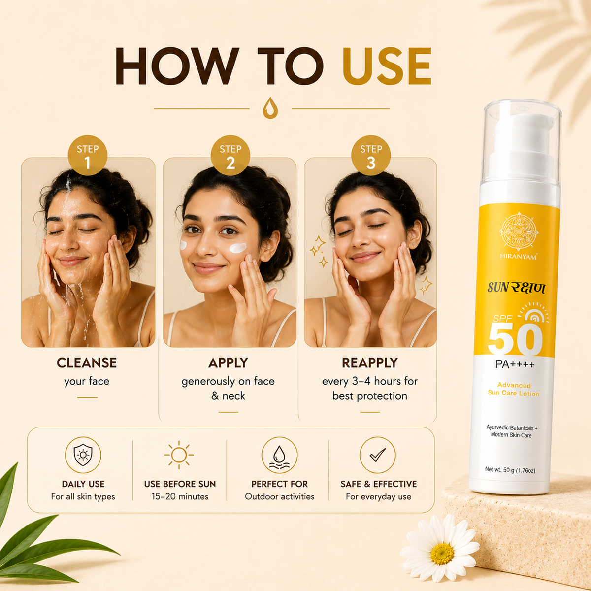 Sun Rakshan SPF 50 PA++++ Sunscreen | Ayurvedic