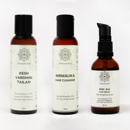 Kesh Vardhini Tailam + Nirmalika Hair Cleanser + Kesh Ras Hair Serum